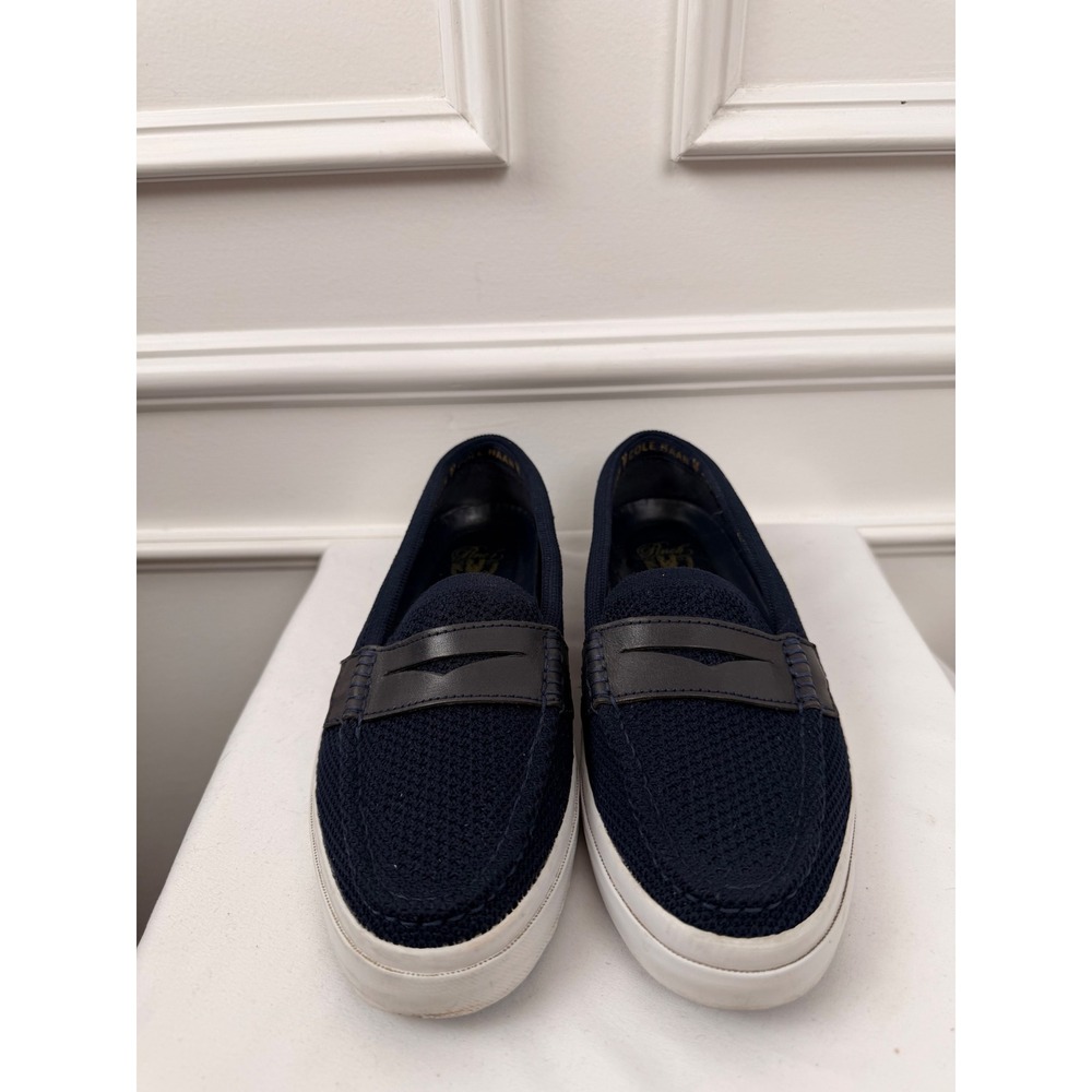 Cole Haan Pinch Maine Classic Grand.OS Navy Knit Penny Loafers W11558 Womens 8B